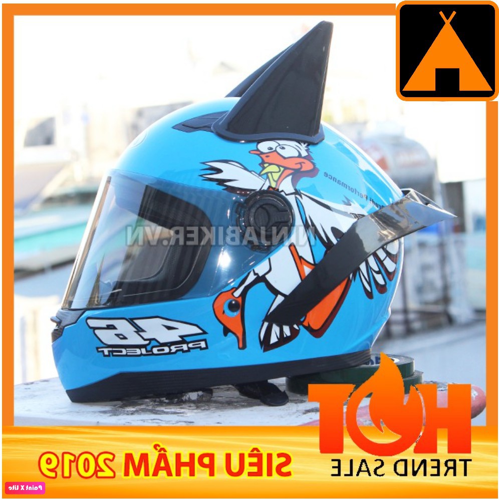 Nón bảo hiểm Full face Asia mt136 chim ngỗng xanh + đuôi gió + sừng batman