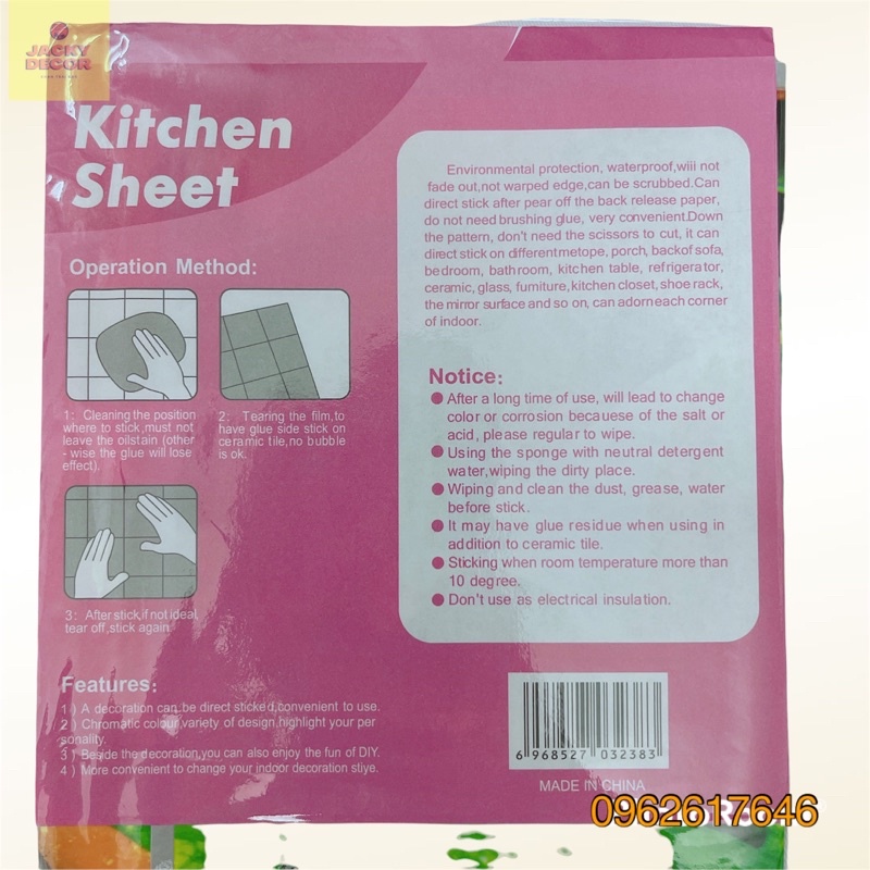Decal dán bếp cỡ to 60x90cm - giấy dán tường, dán kính, nhà tắm chống nước - Hàng xịn
