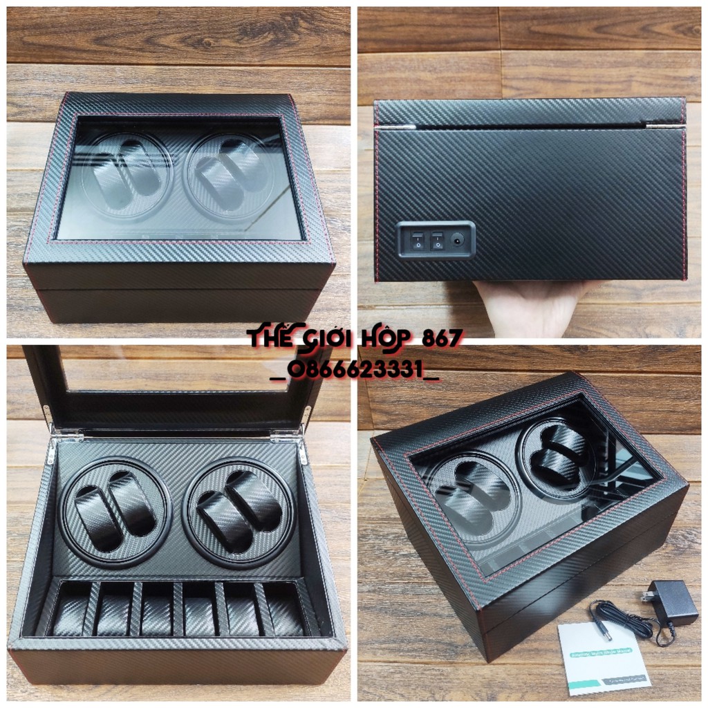 Hộp Đồng Hồ Cơ 4 Xoay 6 Tĩnh Cacbon