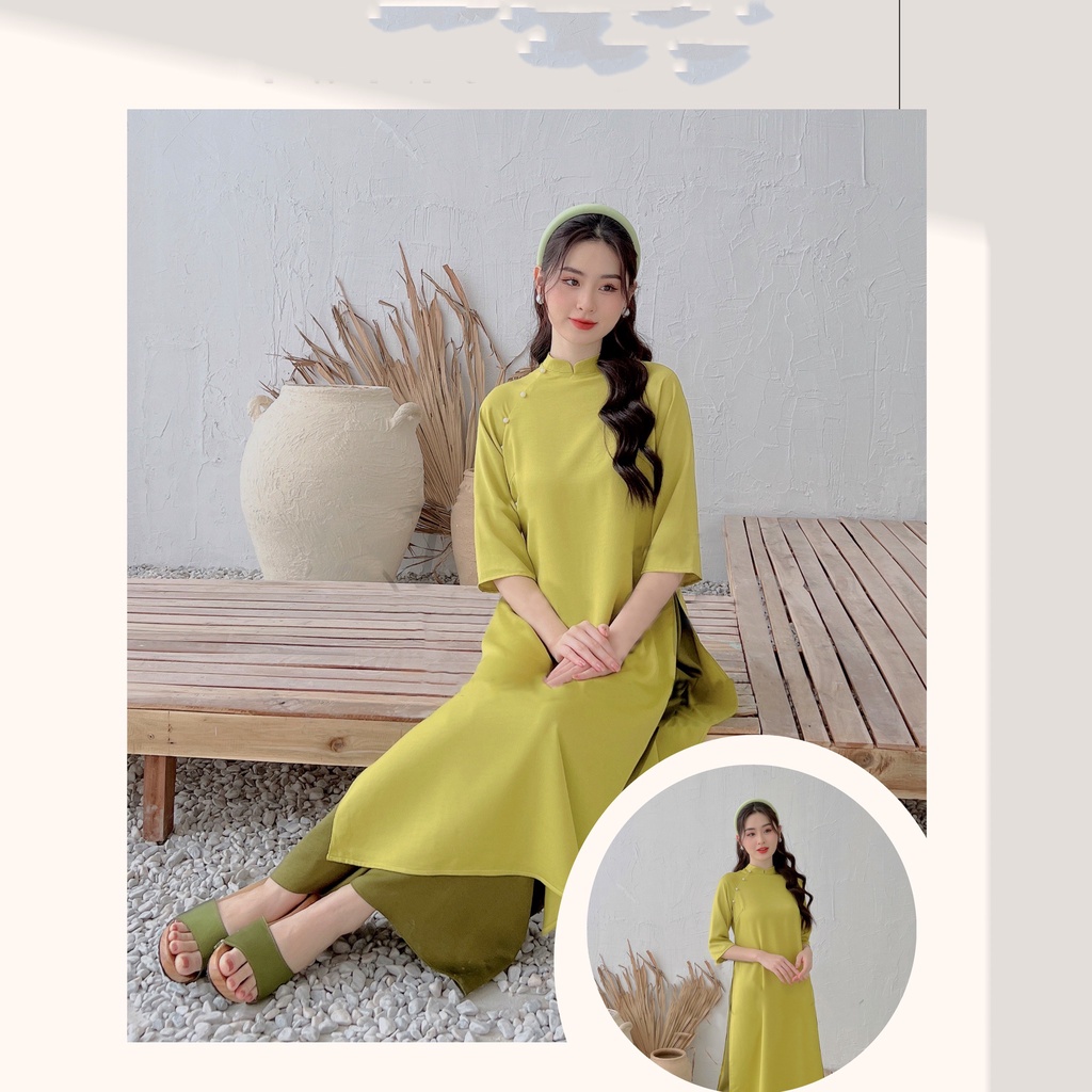 ÁO DÀI DÁNG SUÔNG NỮ CÁCH TÂN TRUYỀN THỐNG THIẾT KẾ MAY SẴN 2 TÀ CÓ BIGSIZE MÀU ĐỎ CAM VÀ XANH CỐM ADCT2TDX - ÁO DÀI XƯA