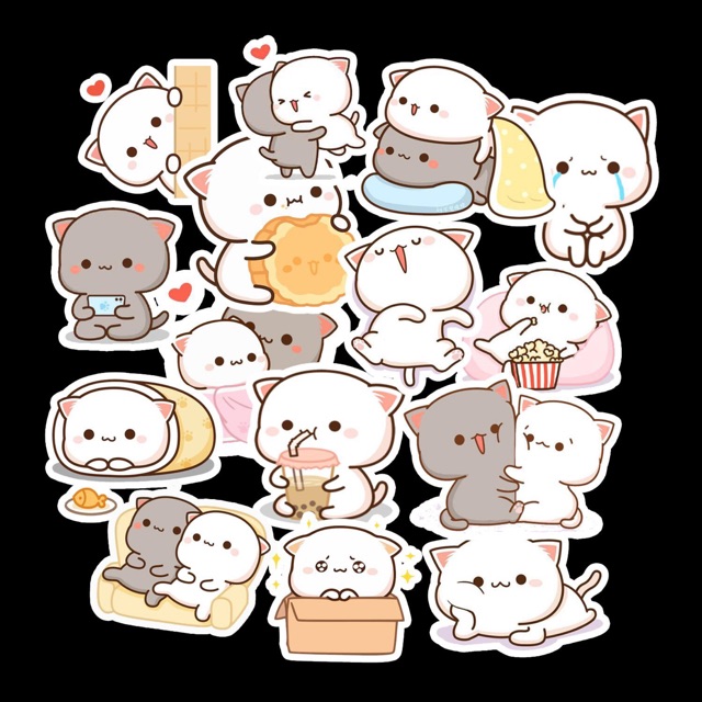 Sét 30-50 sticker mèo mochi ép lụa / hình dán mochi mèo