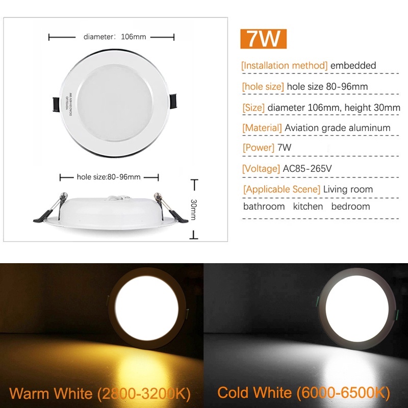 Đèn LED Âm Trần AC85-265V 7W 9W 12W 15W AC110V AC220V
