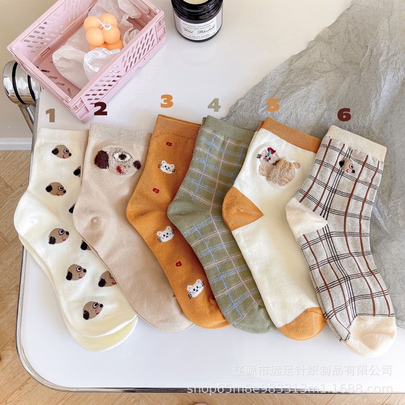 Tất nữ vớ nữ cao cổ hoạt tiết puppy dễ thương phong cách Hàn Quốc , Tất cao cổ hàn quốc