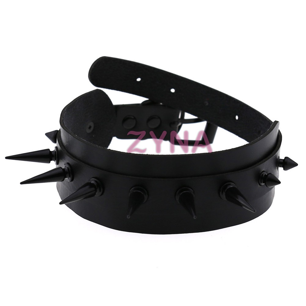 Vòng Cổ Choker Da Pu Đính Đinh Tán Phong Cách Gothic Punk Hóa Trang Halloween Cho Nữ