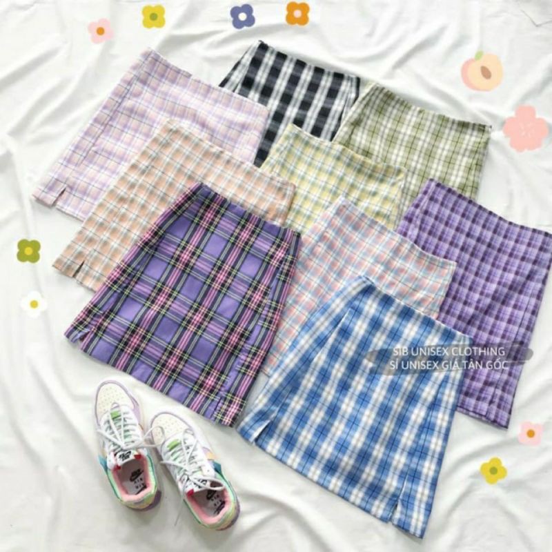 chân váy chữ a kẻ karo