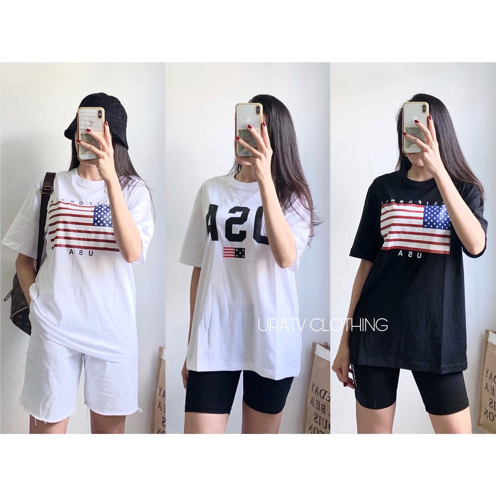 Áo thun tay ngắn in lá cờ mỹ V3