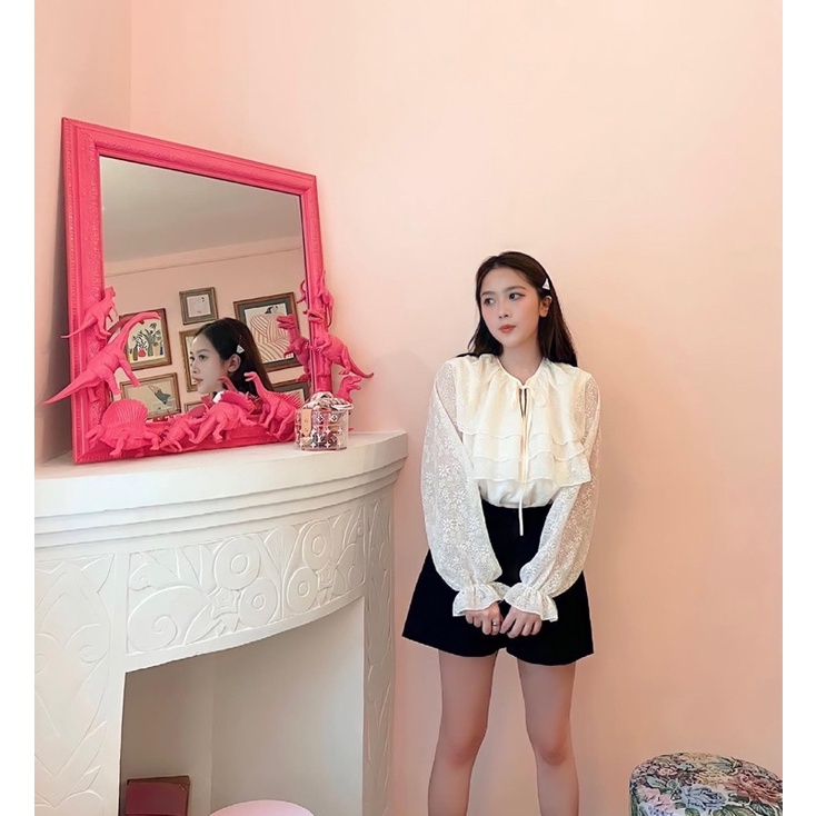 Quần short cạp cao chiết ly eo đen tingoan JOCIIE SHORT/BL