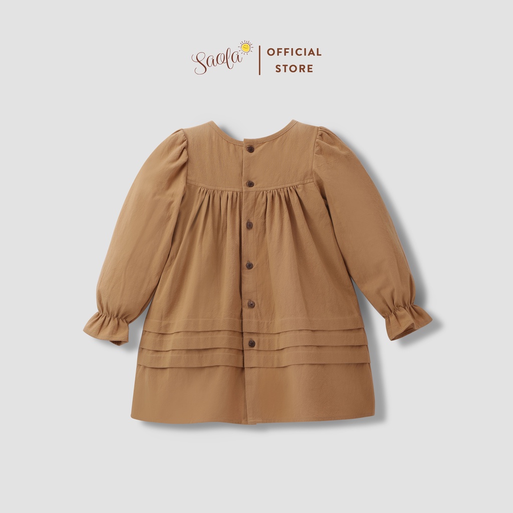 Đầm Bé Gái Xếp Ly Tay Dài Thêu Hoa SAOLA KIDS CLOTHING DRC001 Màu Vàng Nâu