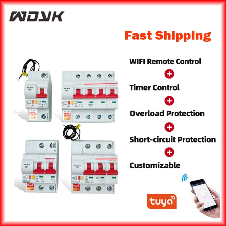 Aptomat CB thông minh Wifi Tuya 1-4P 10A 16A 20A 32A 40A 50A 63A 80A bật tắt từ xa qua điện thoại