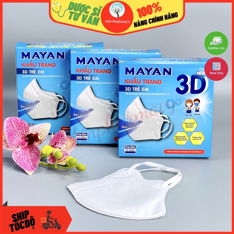 Khẩu trang 3D MAYAN cao cấp Trẻ em Hộp 10 cái - Minpharmacy