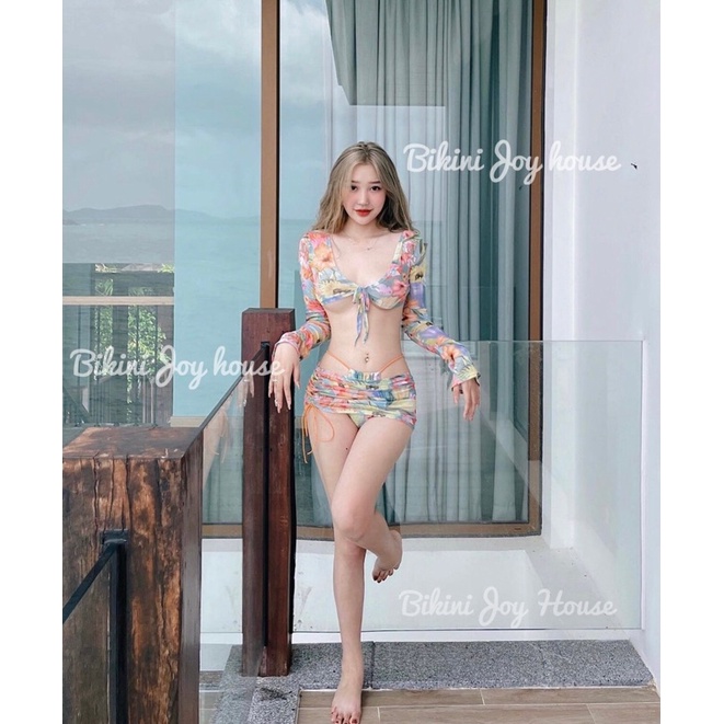 [ MẪU HOT+ ẢNH THẬT] Đồ bơi nữ đi biển, Bikini tay dài 3 món hoa vintage sexy