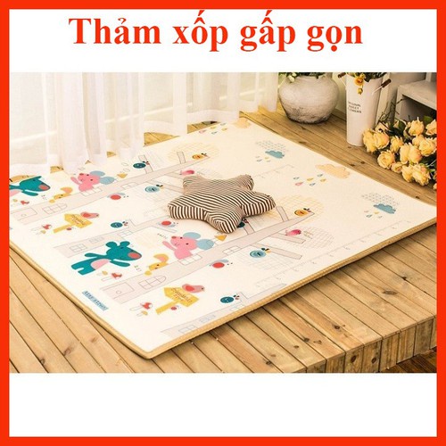 Thảm xốp cho bé gấp gọn Nhật Bản tấm lót trải sàn 2 mặt chống thấm chống trơn hàn quốc phủ silicon 1m8 x 2m