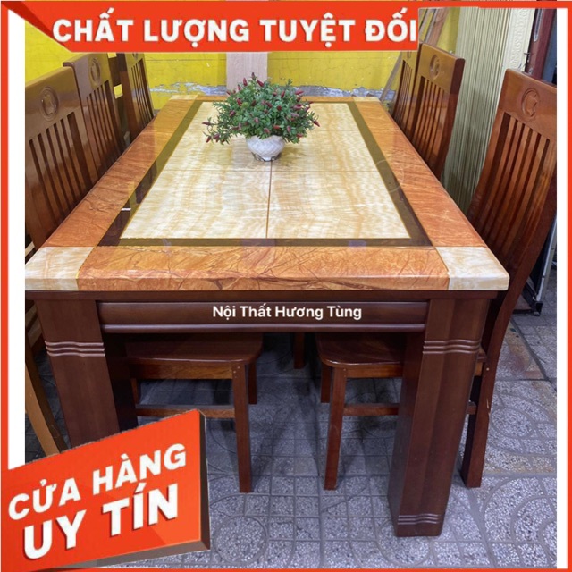 Bàn Ăn Mặt Đá Gỗ Xoan Đào - Nội Thất Hương Tùng - Cam Kết Giao Đúng Sản Phẩm.