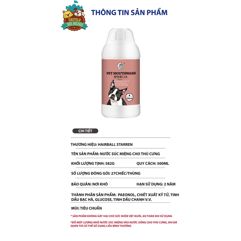 NƯỚC XÚC MIỆNG CHO THÚ CƯNG CAO CẤP HAIRBALL STARREN 500ML