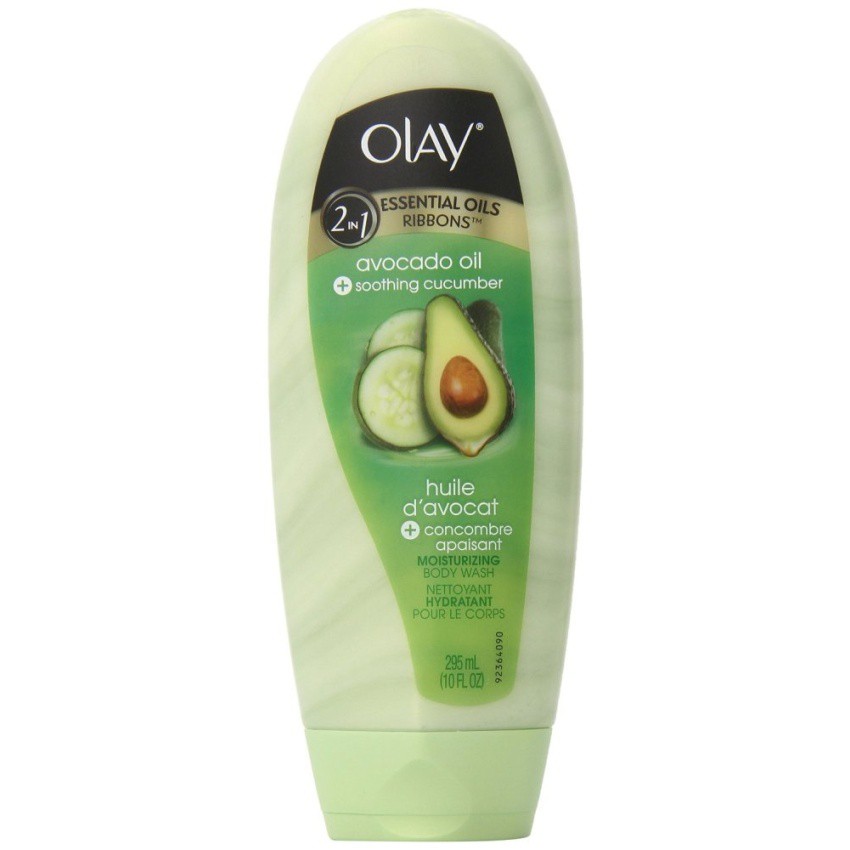 Sữa tắm dưỡng ẩm da Olay Essential Oils Ribbons Avocado Oil +Soothing Cucumber (Mỹ)