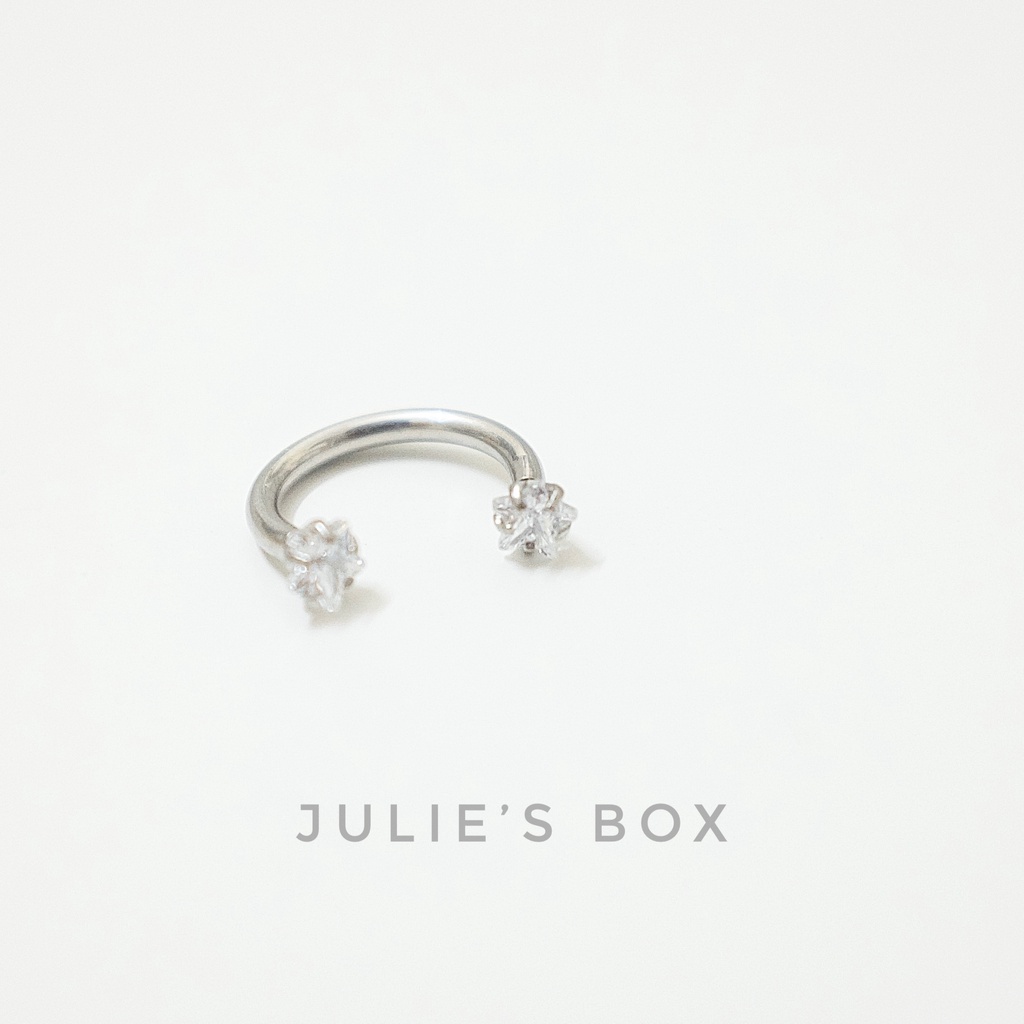 [1 Chiếc] Khuyên Bông Tai Chữ U 2 Đầu Đá Trắng Ngôi Sao Màu Bạc Thép Y Tế Titan Thép Không Gỉ Cá Tính Phong Cách Nam Nữ