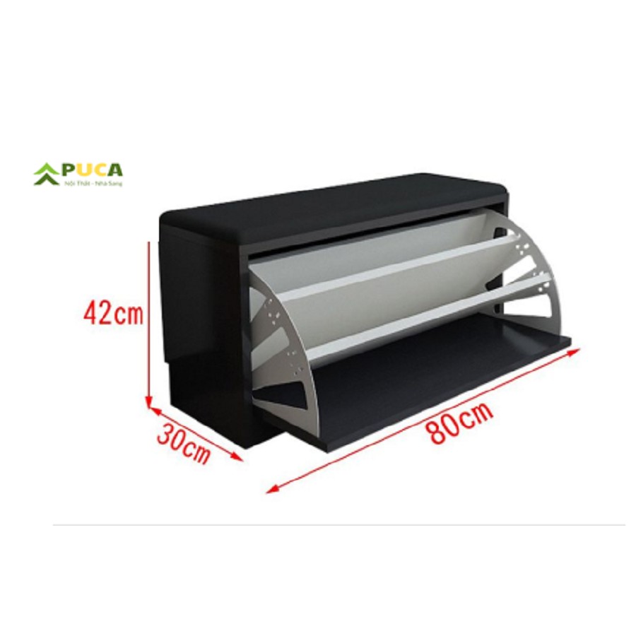 Tủ giày thông minh PUCA gỗ cao cấp, kệ ghế để giày 3 ngăn siêu tiết kiệm diện tích, 80cm*30cm*45cm