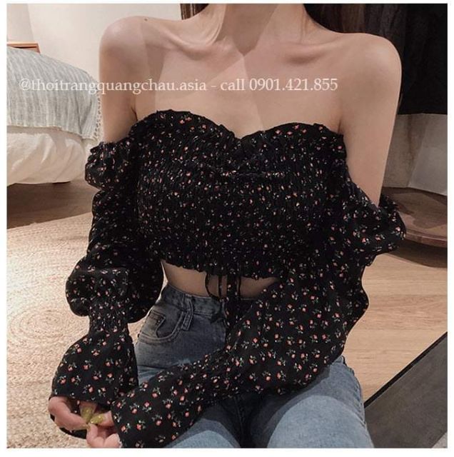 Áo Croptop Tay Dài Hoa Nhí “Phong Cách Hàn Quốc”