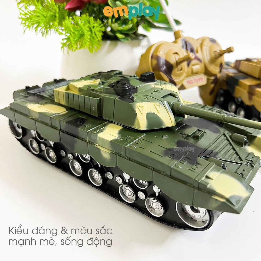 Đồ chơi điều khiển từ xa cao cấp Emplay, xe tăng có đèn và nhạc màu sắc bộ đội khỏe khoắn chất liệu an toàn cho bé