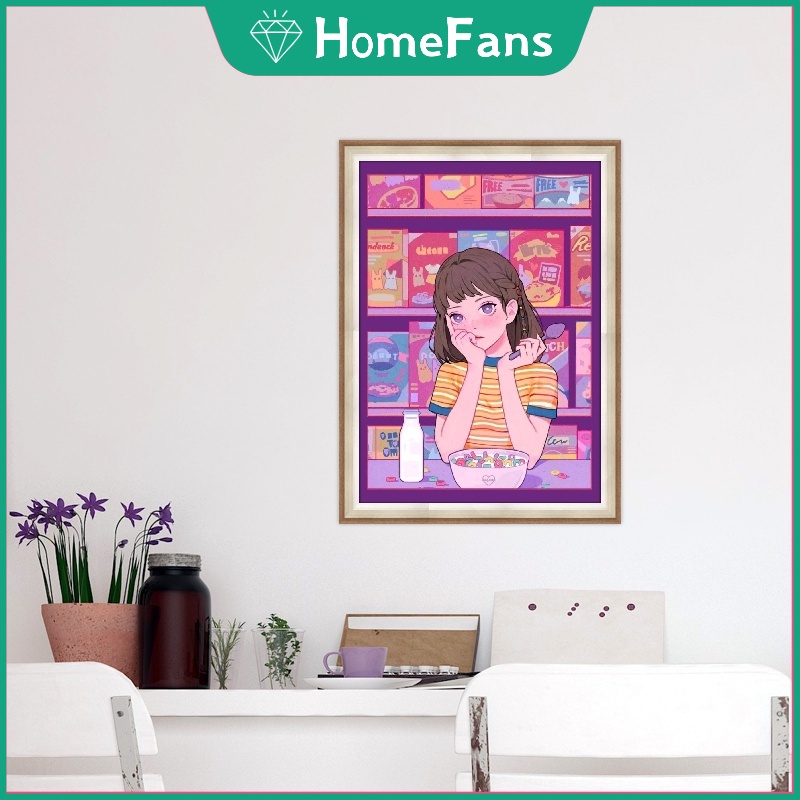 Bộ tranh đính đá 5D họa tiết cô gái hoạt hình độc đáo kích thước 30x40cm diy dùng trang trí