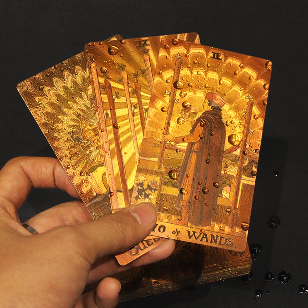 [Bài Nhựa Size Gốc] Bộ Bài Tarot Gold Foil Cao Cấp Waite Borderless Chất Liệu PVC Chống Nước  The Fool Hộp Cứng F3