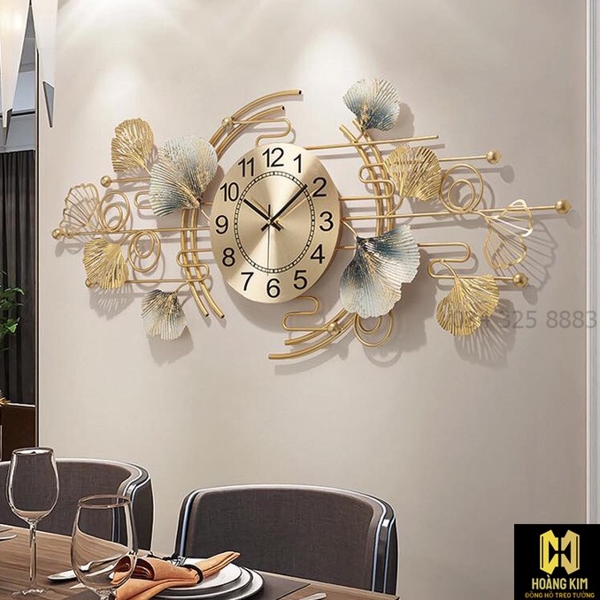 Đồng hồ treo tường Đồng hồ trang trí Decor lá Gingco cách điệu size 93x48cm