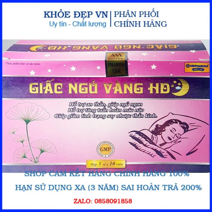 Viên uống ngủ ngon GIẤC NGỦ VÀNG HD giảm mất ngủ, hỗ trợ thần kinh, giúp ngủ sâu giấc, yên giấc, dễ ngủ- hộp 30 viên