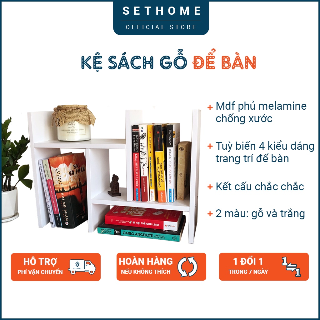 [Mã LIFEBKA5 giảm 10% tối đa 1 Triệu đơn 500k] Kệ sách gỗ - Kệ sách để bàn làm việc lắp ghép đa năng - SetHome Official