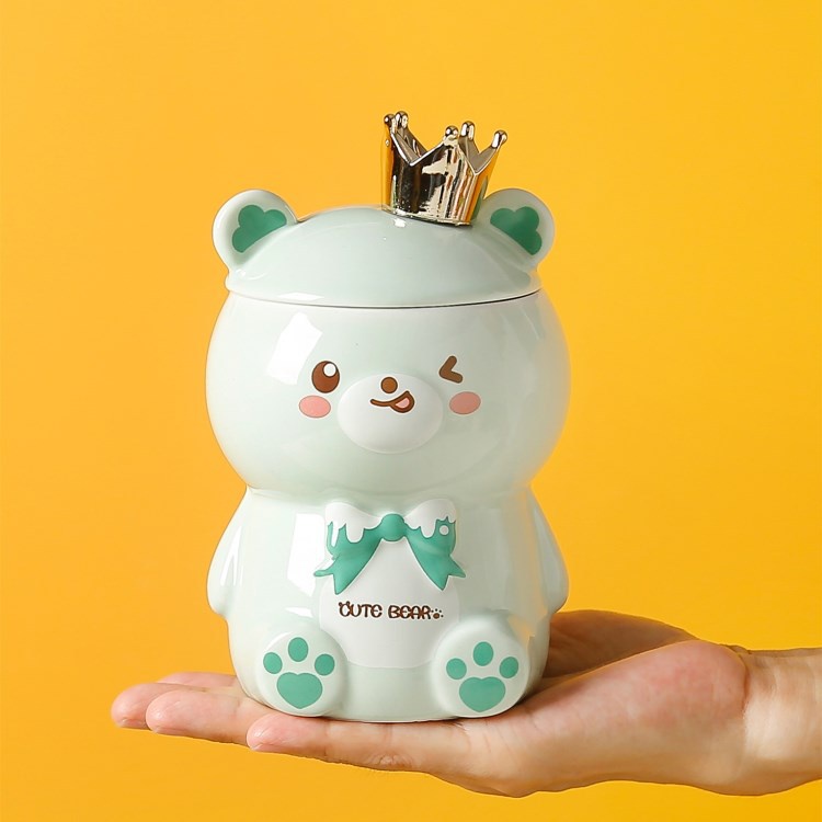 Cốc Uống Nước Bằng Sứ Chịu Được Sức Chứa Cao Có Nắp Đậy In Hình Gấu Trúc Hoạt Hình Sáng Tạo