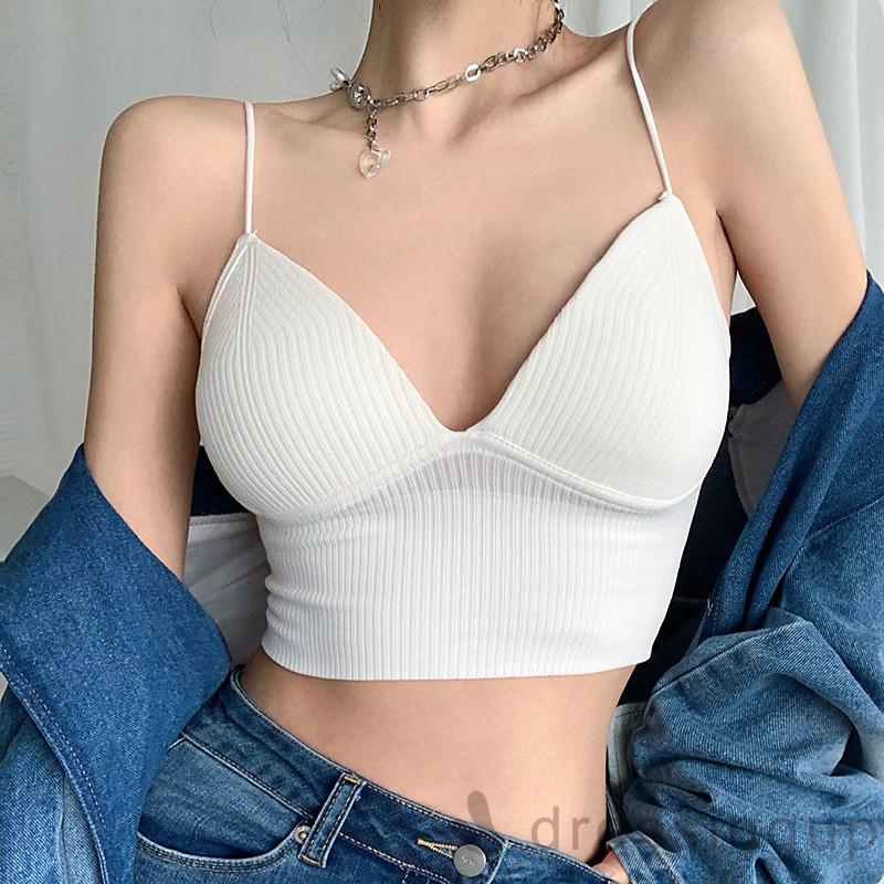 Áo Croptop Hai Dây Cổ Chữ V Sâu Màu Trơn Thời Trang Mùa Hè Cho Nữ
