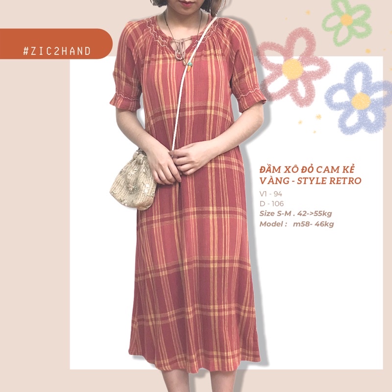 Đầm Xô đỏ cam kẻ vàng - 2hand