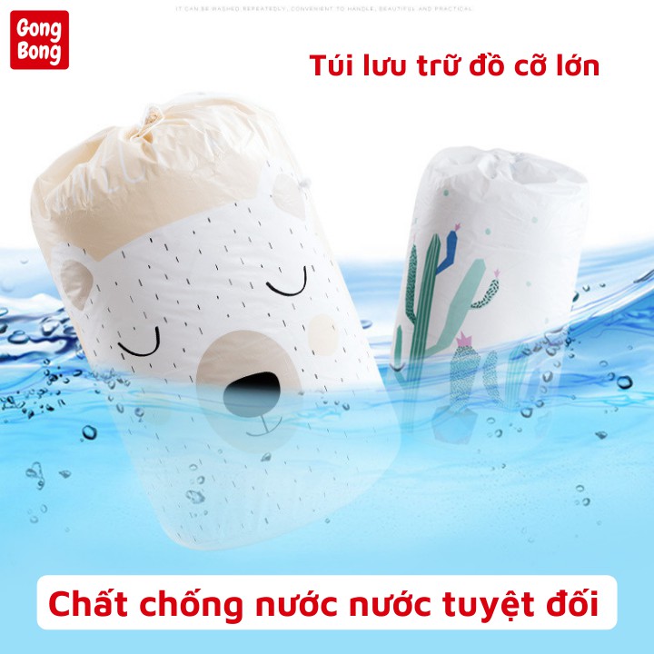 Túi đựng chăn màn quần áo 135l chống thấm nước hình thú cute có dây rút túm miệng cất trữ đồ tiện lợi