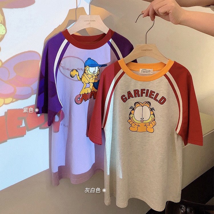 Đầm Thun Cổ Tròn Dáng Rộng In Họa Tiết Hoạt Hình Phối Màu Thời Trang Hàn Quốc Cho Bé Gái