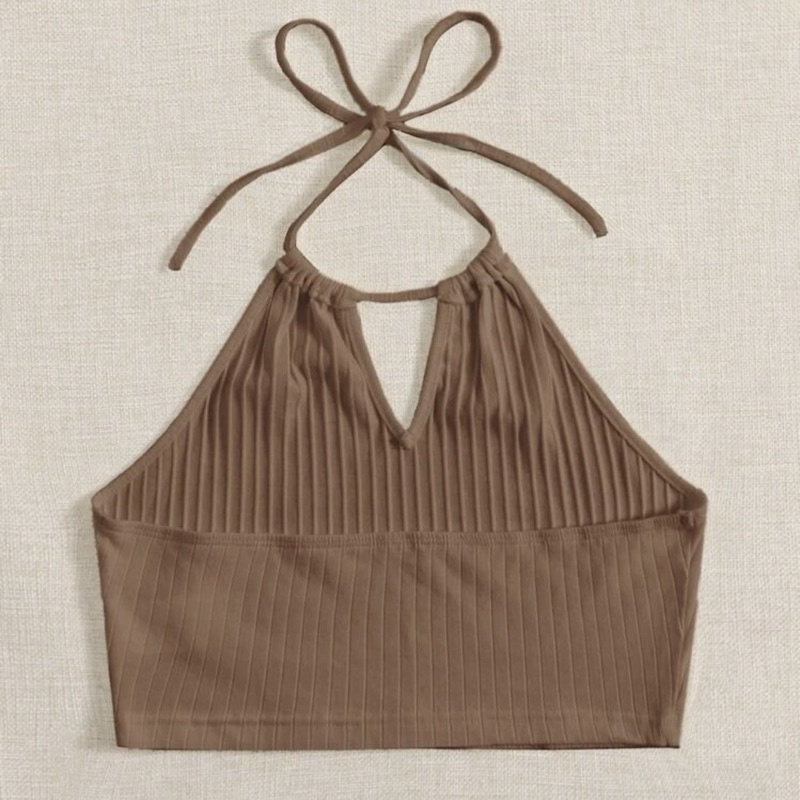 Áo croptop thun gân mỏng cổ yếm phong cách cá tính Aimee closet