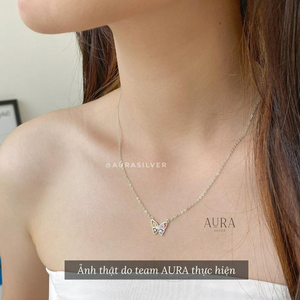 Set dây chuyền khuyên tai bạc 925 vòng cổ khuyên tai hồ điệp ngũ sắc- Aura Silver DC26-KT26