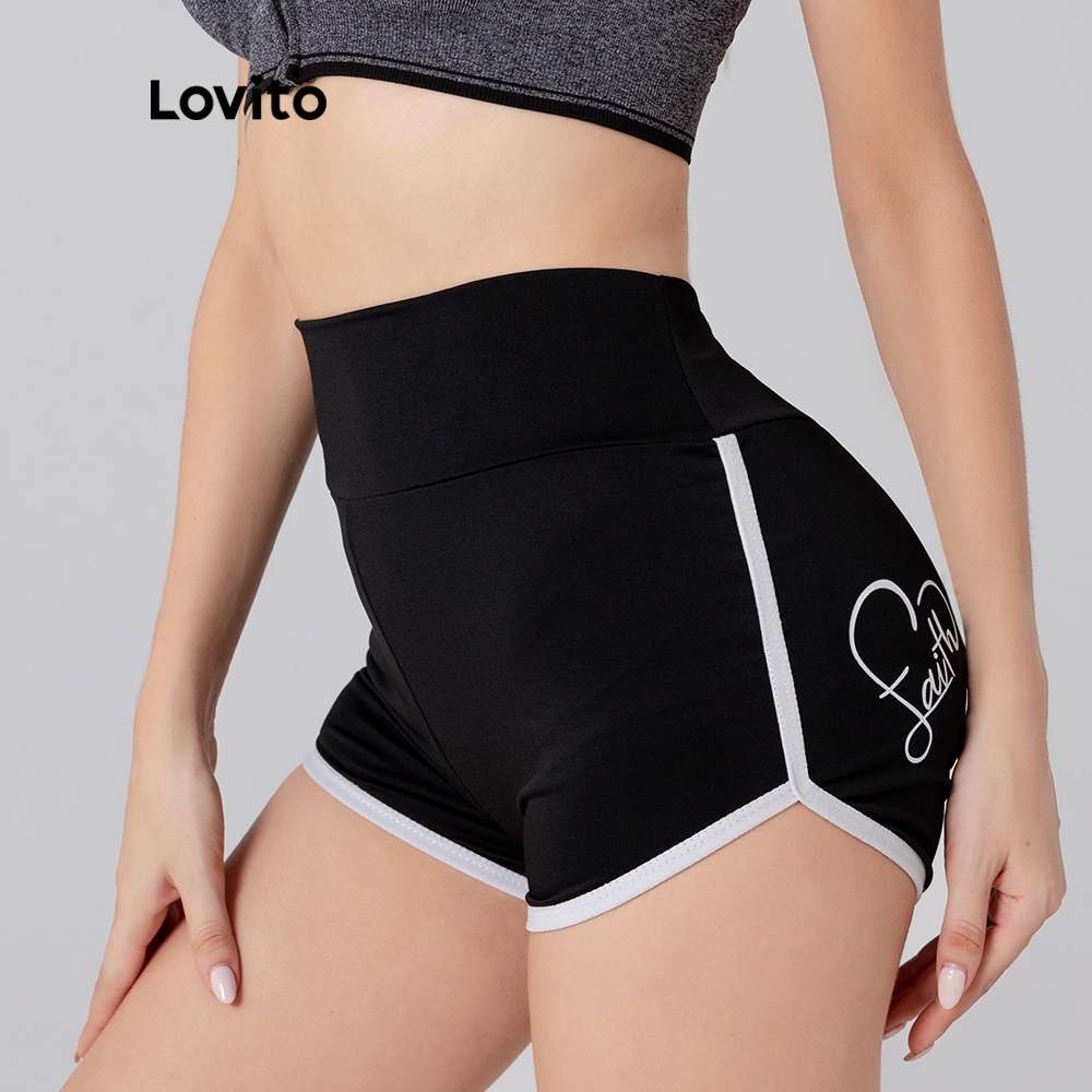 Quần short thể thao Lovito in chữ L05205 (màu xanh dương/đen) | BigBuy360 - bigbuy360.vn