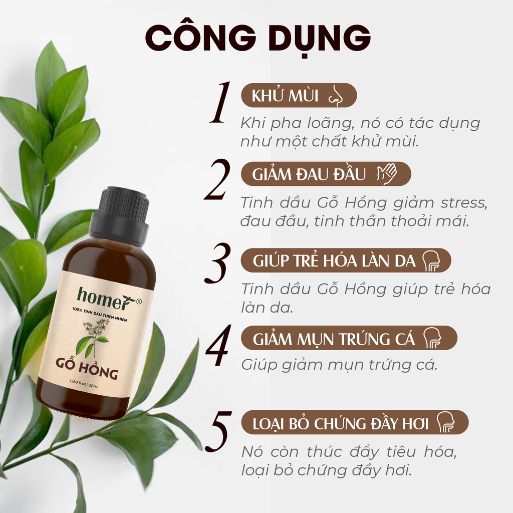 Combo 3 tinh dầu Gỗ Hồng + Hoàng Đàn + Quế Homer 20ml/chai