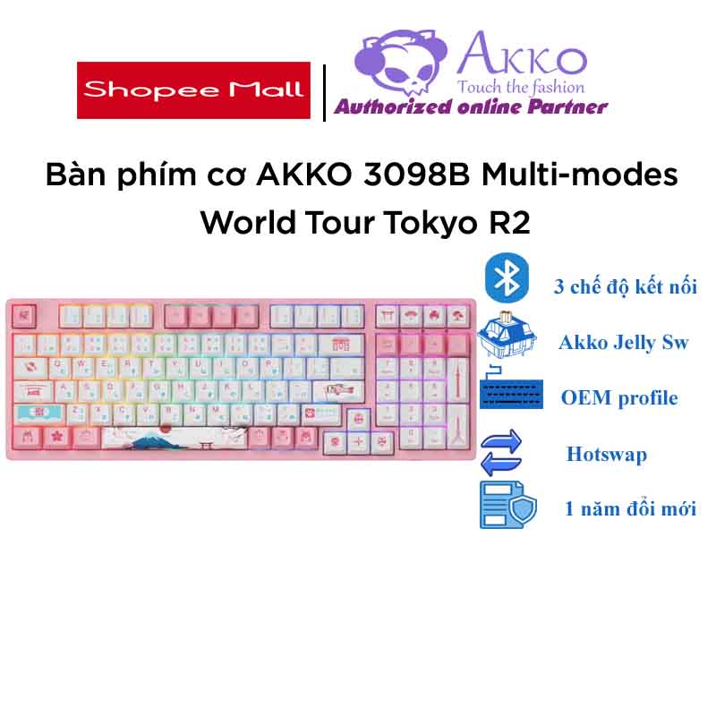 Bàn phím cơ AKKO 3098B Multi-modes World Tour Tokyo R2 (Bluetooth 5.0 / Wireless 2.4Ghz / Hotswap /AKKO CS switch)