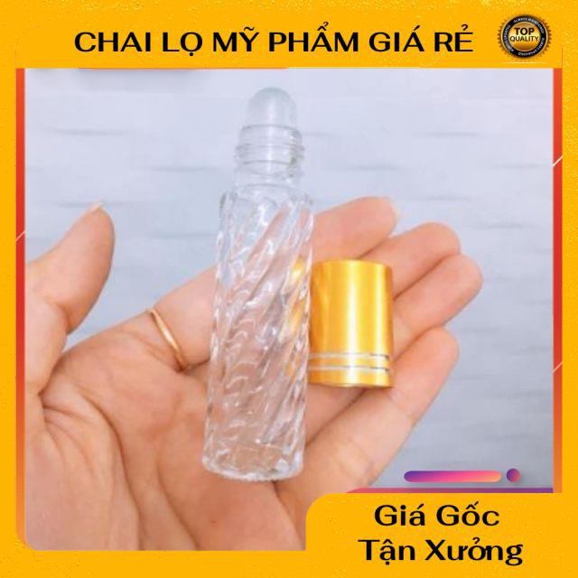 Vỏ chai lọ bi lăn xoắn chiết nước hoa 10ml nắp vàng