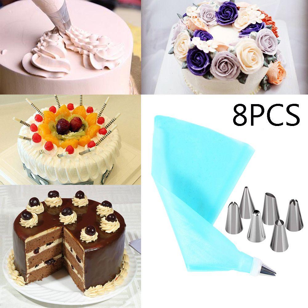LEISURE Set 8 Đuôi Bắt Bông Kem Trang Trí Bánh Bằng Thép Không Gỉ