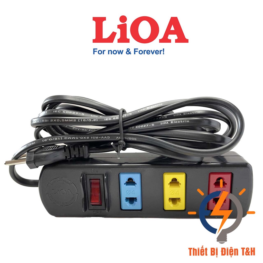 Ổ cắm điện LIOA 3 ổ cắm, 1 công tắc, chịu tải 1000W, dây dài 3M, 5M, 3TS32 - 3TS52 - Thiết Bị Điện T&H