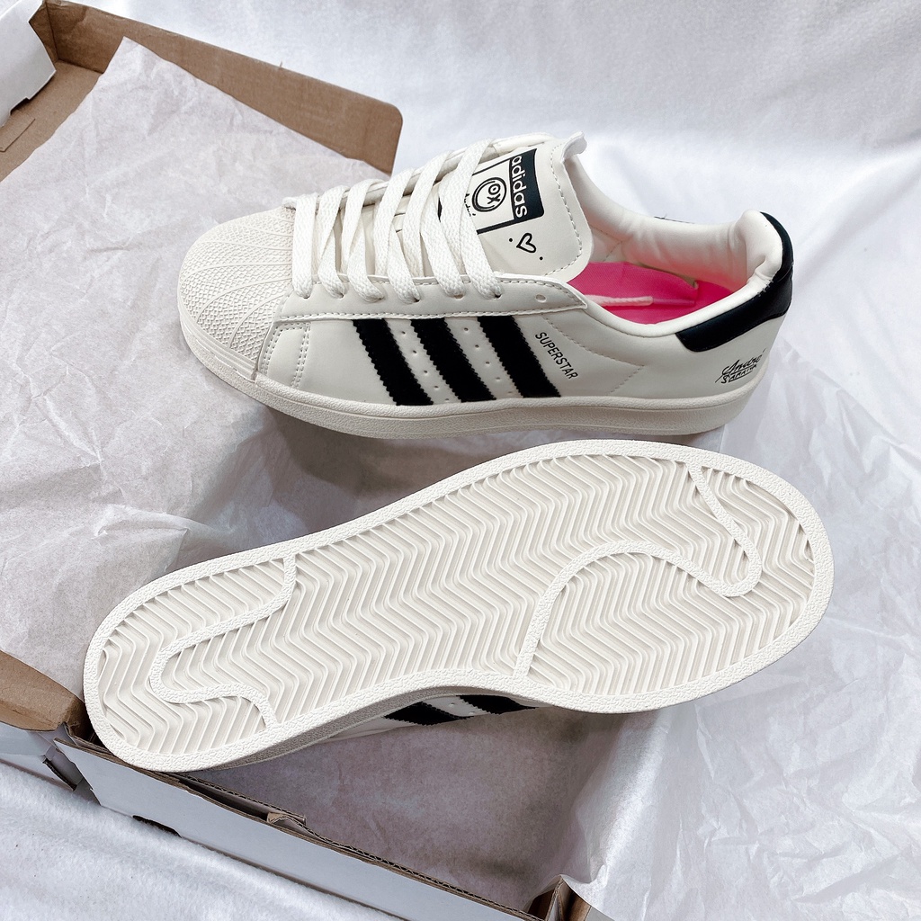 Giày Thể Thao Nam Nữ Ngô Thắng Superstar OX Kem Vạch Đen