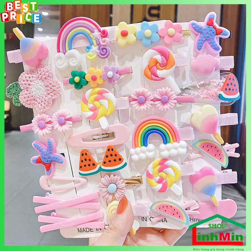 Set kẹp tóc bé gái, set 14 chiếc kẹp tóc cho bé gái nhiều hình xinh xắn, cute