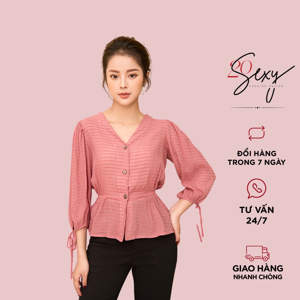 Áo Sơ Mi cổ V gợi cảm 20Sexy by 20AGAIN ASA0289 chất liệu đũi mỏng nhẹ mát