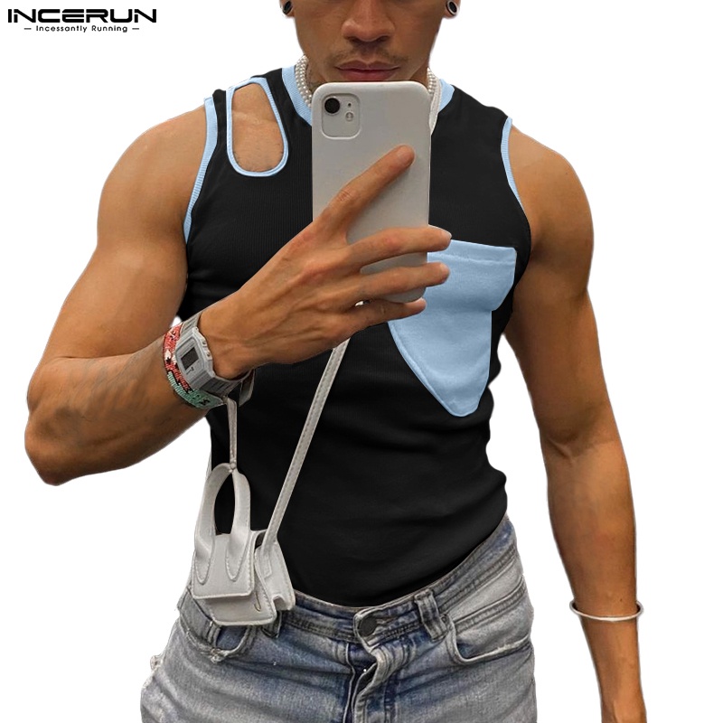 Áo thun ba lỗ INCERUN có túi màu sắc trẻ trung dành cho nam