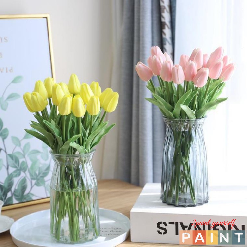 Hoa tulip nhân tạo trang trí bình thủy tinh, lọ hoa, Bông tuy líp nhân tạo decor phông chụp ảnh