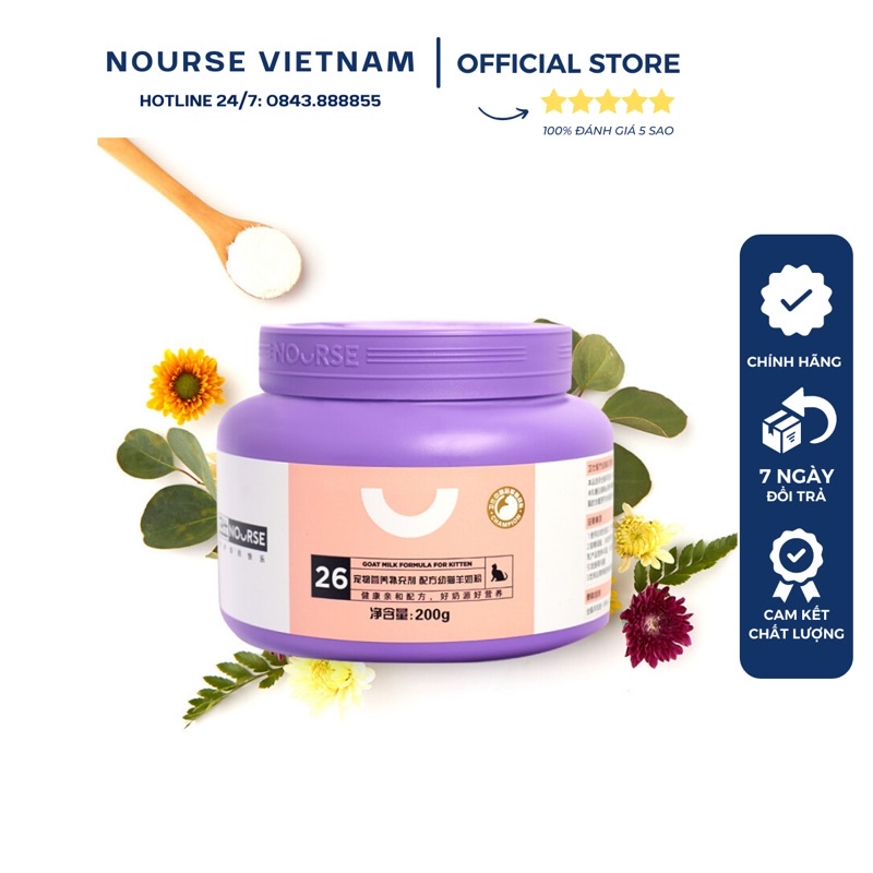 Sữa dê Nourse 26 cao cấp cho mèo con - Sữa sơ sinh thay thế cho sữa mẹ (200gr)