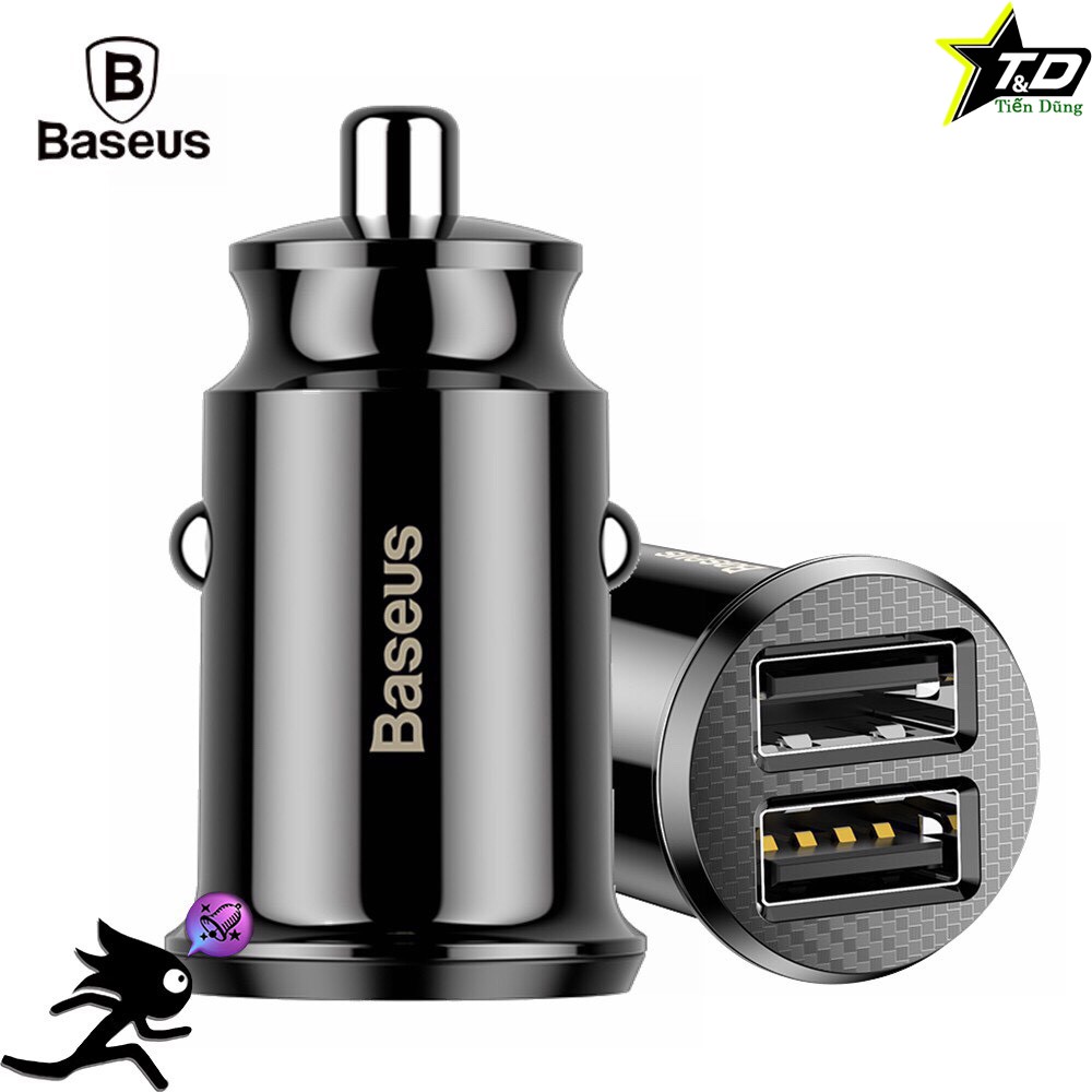 Tẩu sạc baseus có 2 cổng USB hỗ trợ sạc nhanh - Tẩu sạc xe hơi baseus Grain cực bền