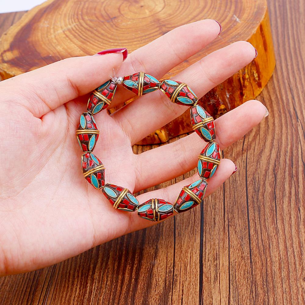 Hạt xỏ lỗ màu vàng san hô đỏ phong cách retro Tây tạng Nepal dùng làm trang sức vòng tay thủ công với 24 kiểu dáng