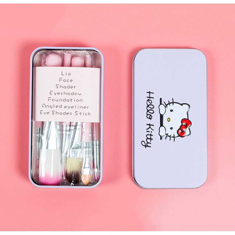 Cọ trang điểm❣️freeship❣️Bộ cọ Hello Kitty 7 món tặng hộp thiếc cao cấp 7in1 siêu rẻ - tiện đem đi du lịch